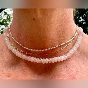 First blush necklace - 4x6 mm smooth rose quartz rondelle beads